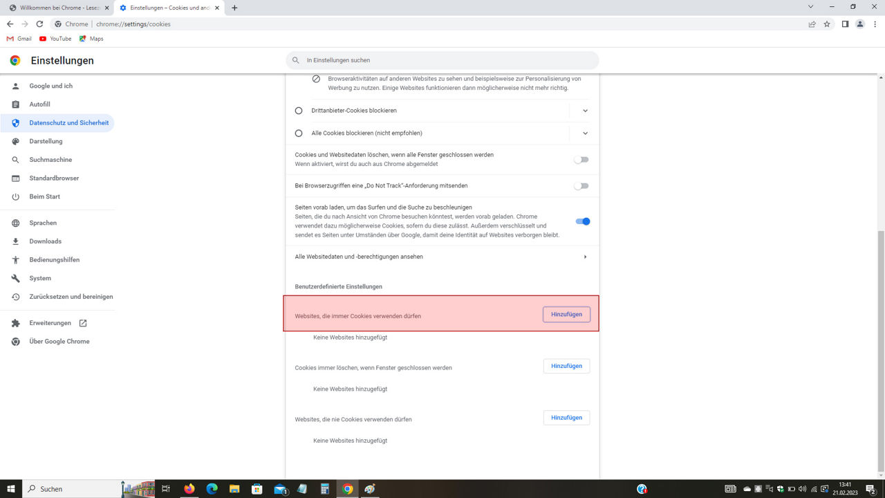 Screenshot Chrome Einstellungen