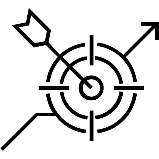 Symbolgrafik einer Zielscheibe mit einer Pfeilspitze und einem aufsteigenden Pfeil, die das Erkennen und Nutzen von Chancen symbolisiert.