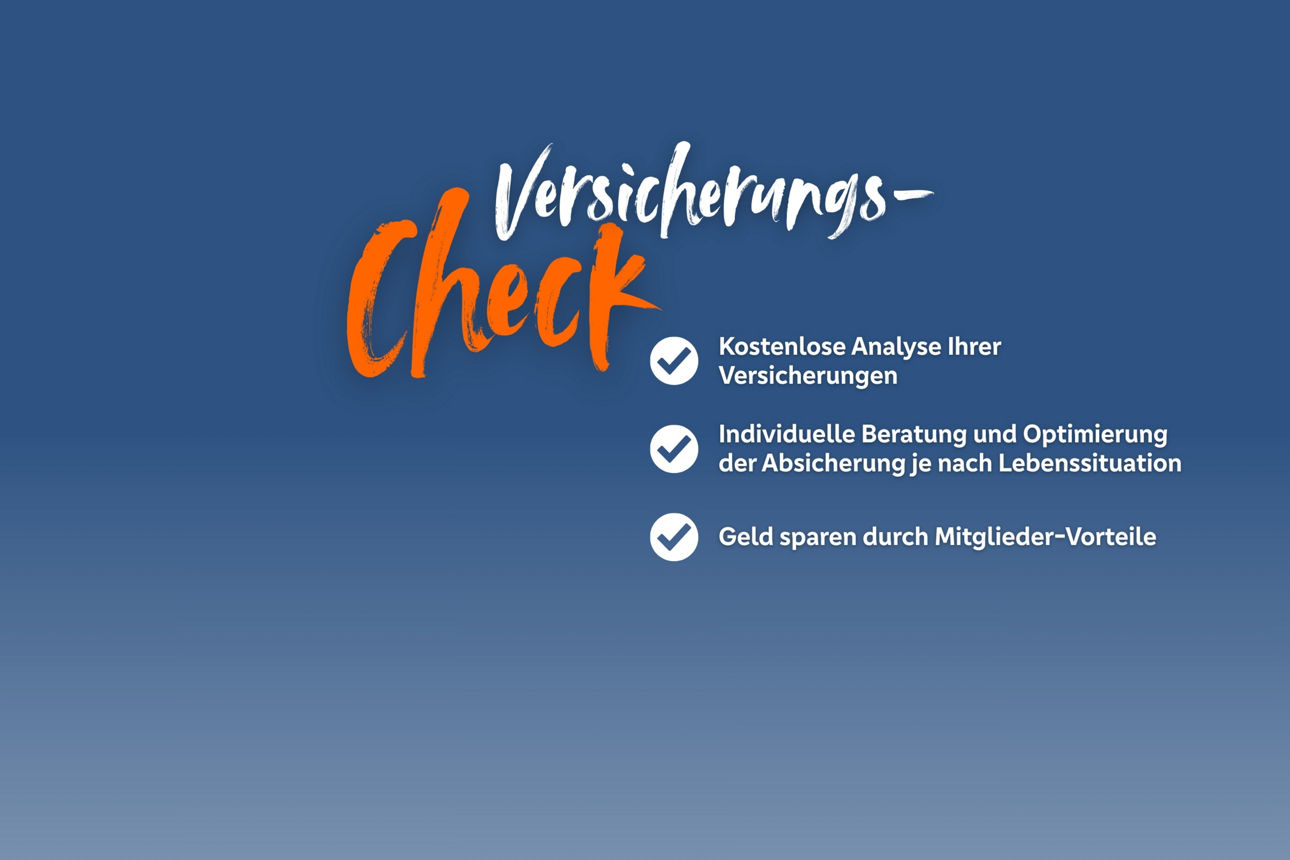 Versicherungscheck - Text auf blauem Hintergrund