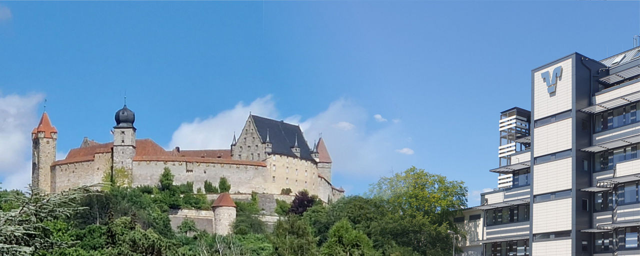 Collage mit der Veste Coburg und der Hauptstelle der VR-Bank Coburg