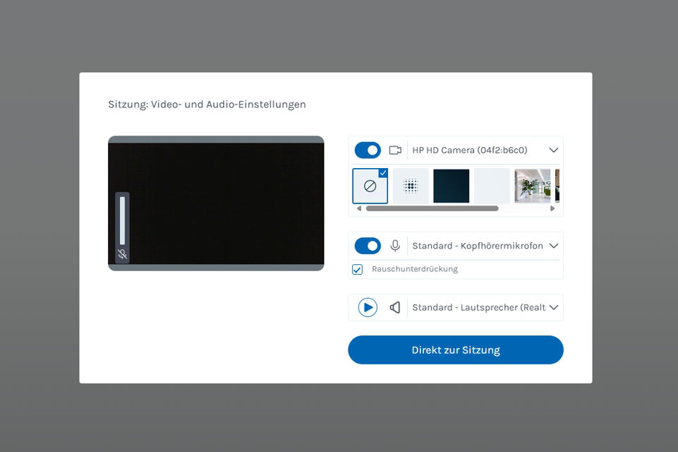 Screenshot der Kamera- und Mikrofoneinstellungen für die Videoberatung
