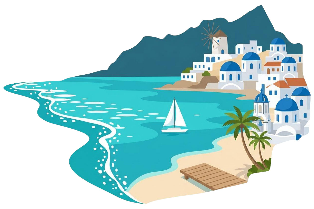 Illustration einer Stadt am Strand