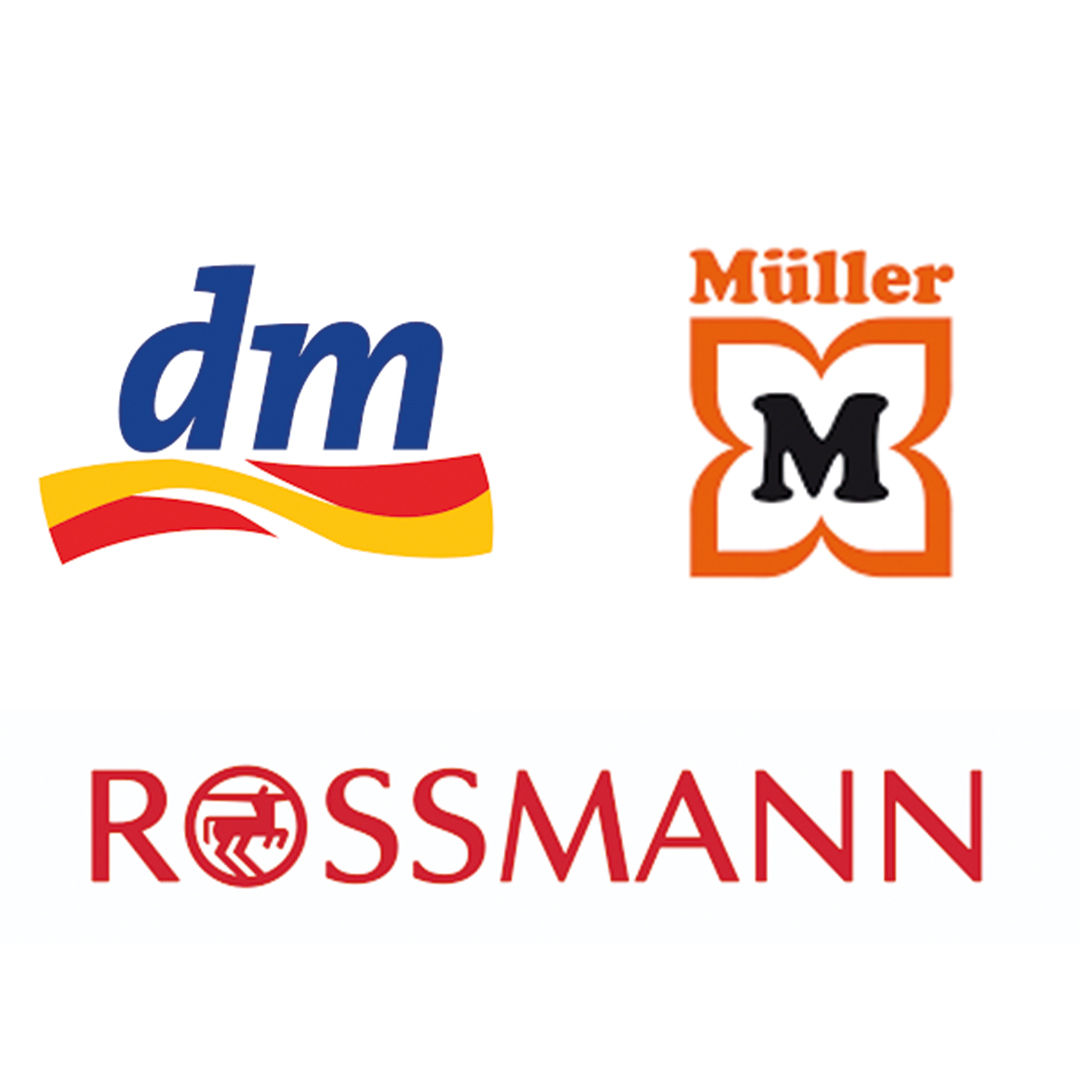 Abbildung des Logos von dm, Müller und Rossmann