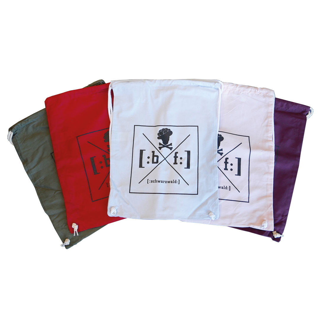 Abbildung des Turnbeutel von Blackest Forest (Farben: grün, rot, blau, rosa, lila)