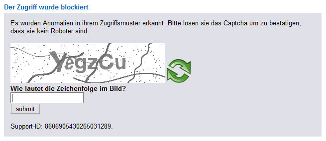 Screenshot einer Beispiel Captcha-Abfrage auf unserer Website
