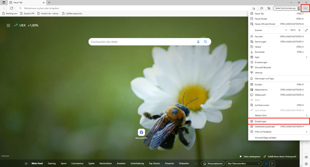 Abbildung Startseite Edge Browser