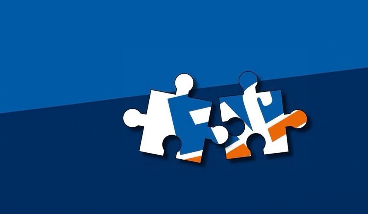 Puzzel des Volksbank Logos mit dem Spruch "Wir passen gut zusammen"