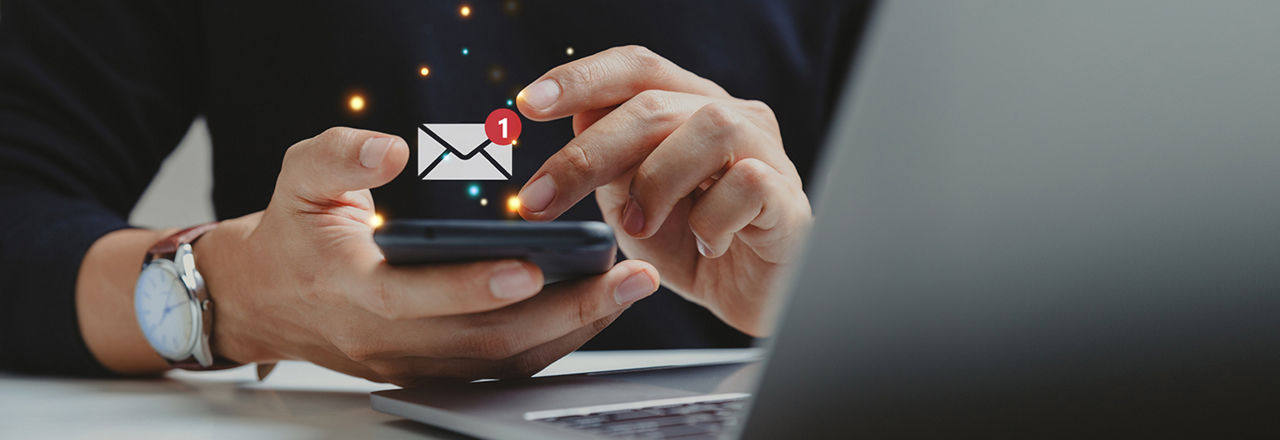 Hand of businessman using smartphone for email with notification alert, Online communication concept.