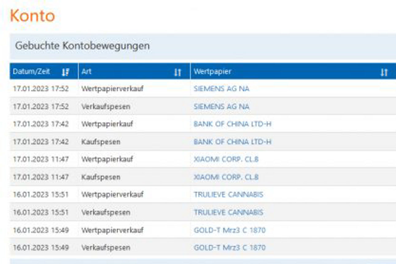 Screenshot Übersicht gebuchte Kontobewegung