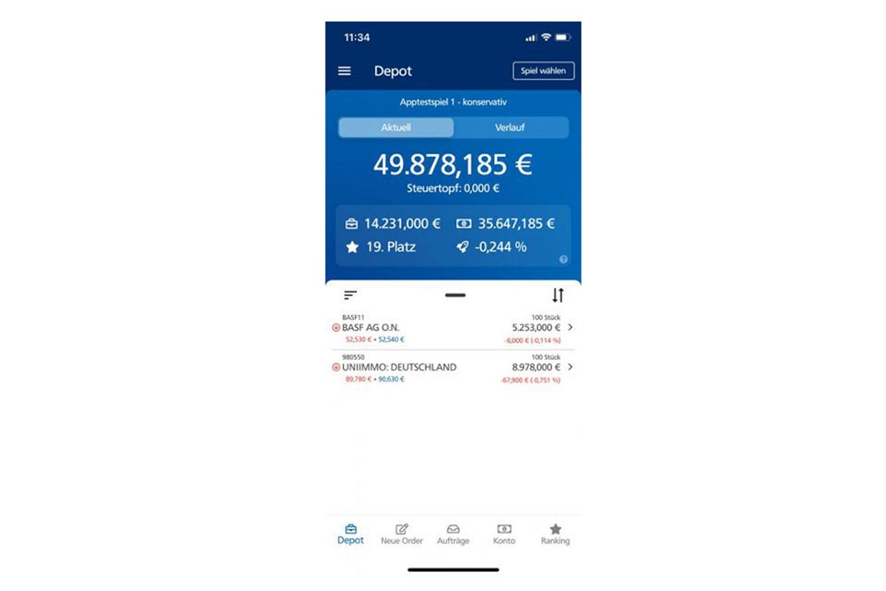 Screenshot Depot Übersicht