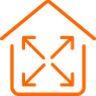 Pictogram Haus und 4 Pfeile