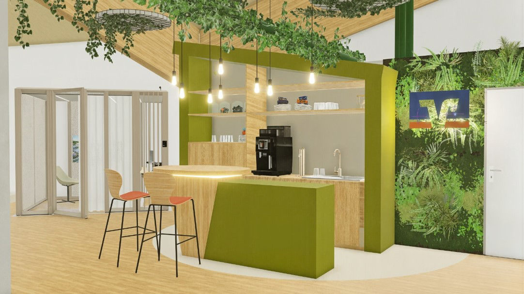 Rendering des Empfangsbereich der Filiale FRANKLIN