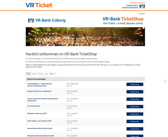 Screenshot des VR-Bank TicketShop