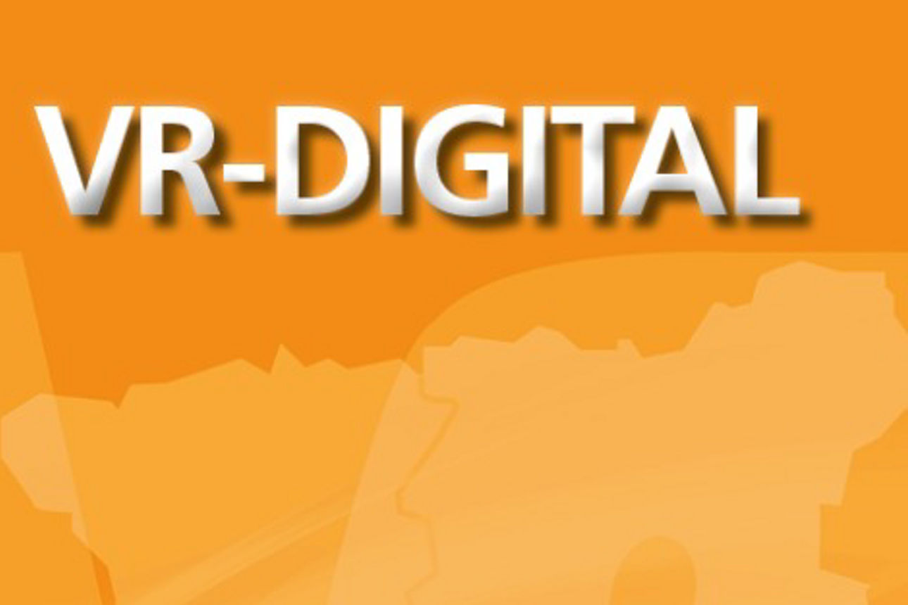 Orangener Banner mit der Aufschrift "VR-Digital"
