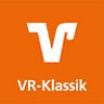 VR-Klassik Icon. Weißes Volksbank V und Schriftzug VR-Klassik auf orangenem Hintergrund.