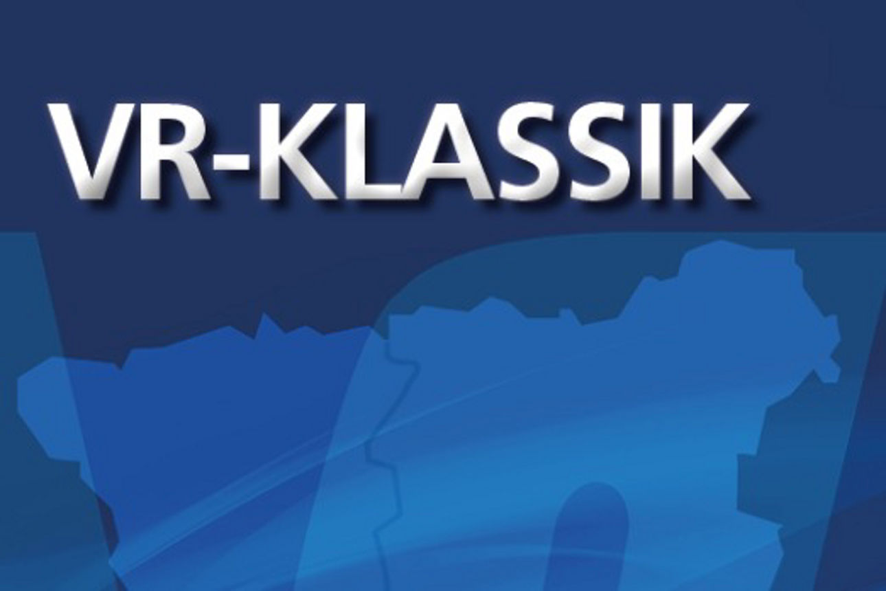 Blauer Banner mit der Aufschrift "VR-Klassik"