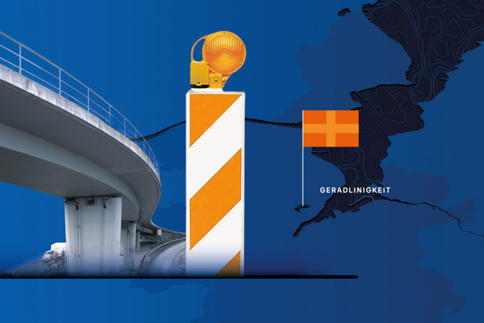 Warnaufsteller mit Leuchte vor einer Brücke