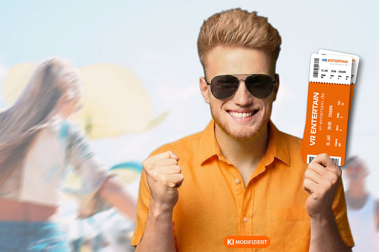 Man mit Konzerttickets in der Hand