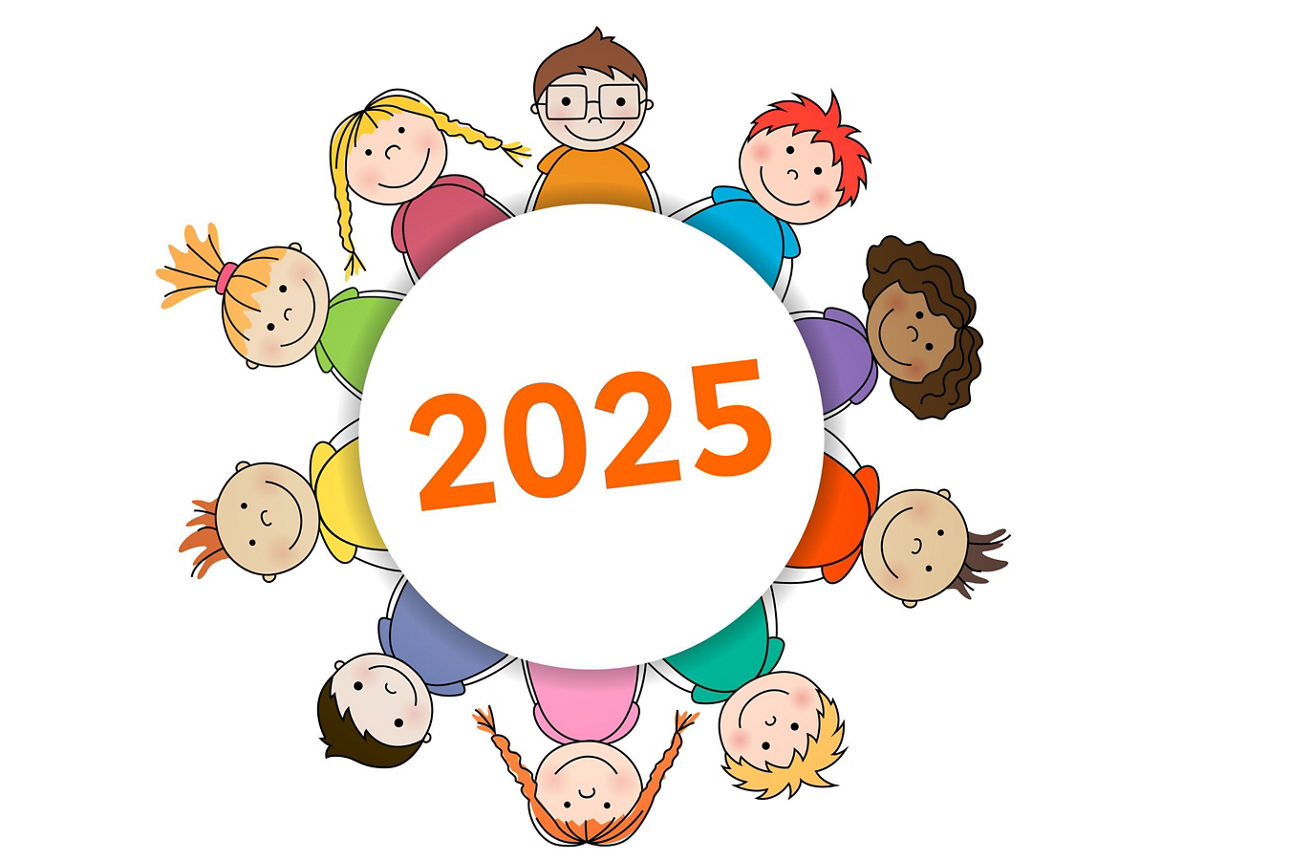 Grafik mit illustrierten Kindern die im Kreis stehen