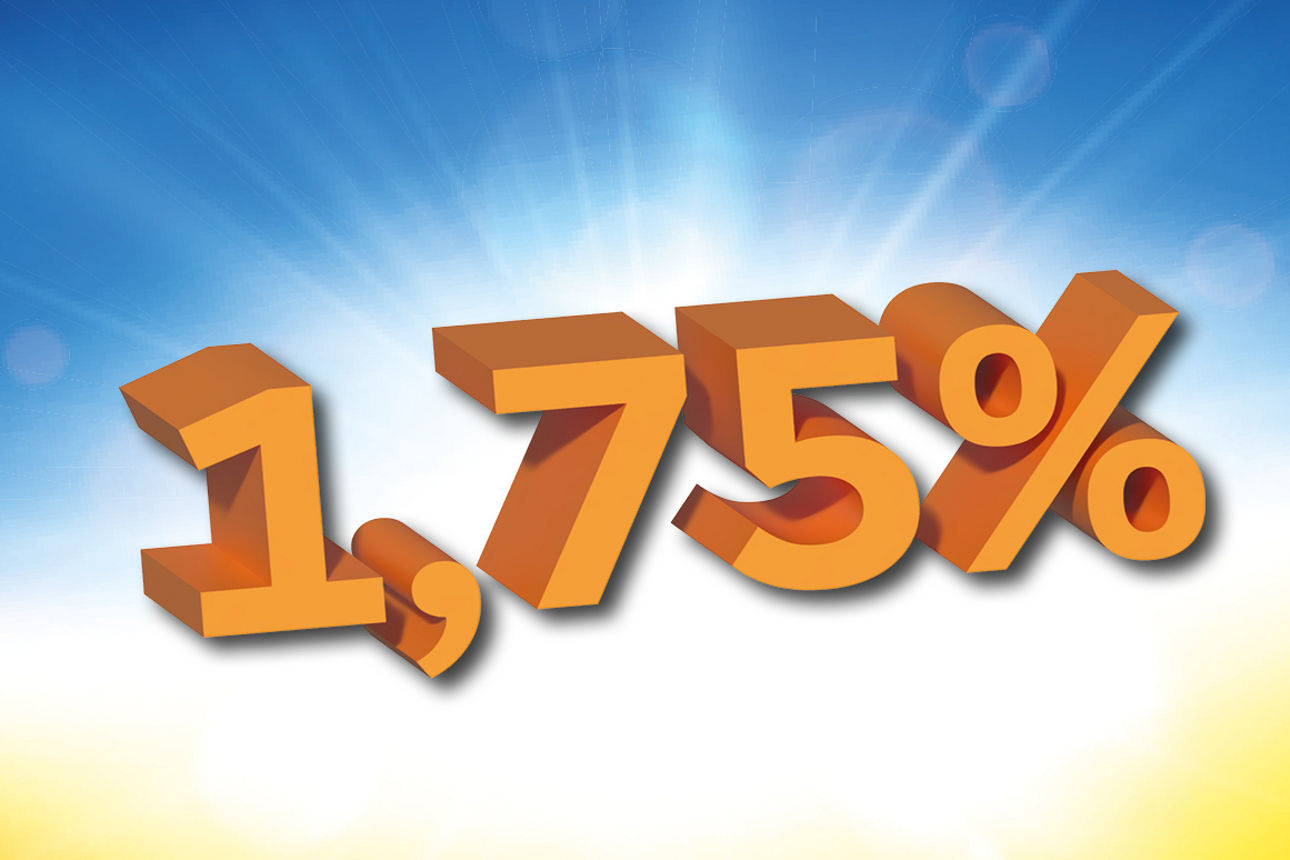 Zinssatz auf Blau gelben Hintergrund welcher zu leuchten scheint