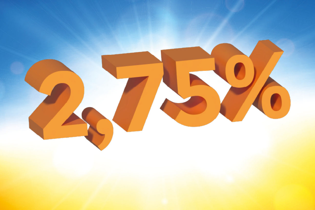 Zinssatz auf Blau gelben Hintergrund welcher zu leuchten scheint
