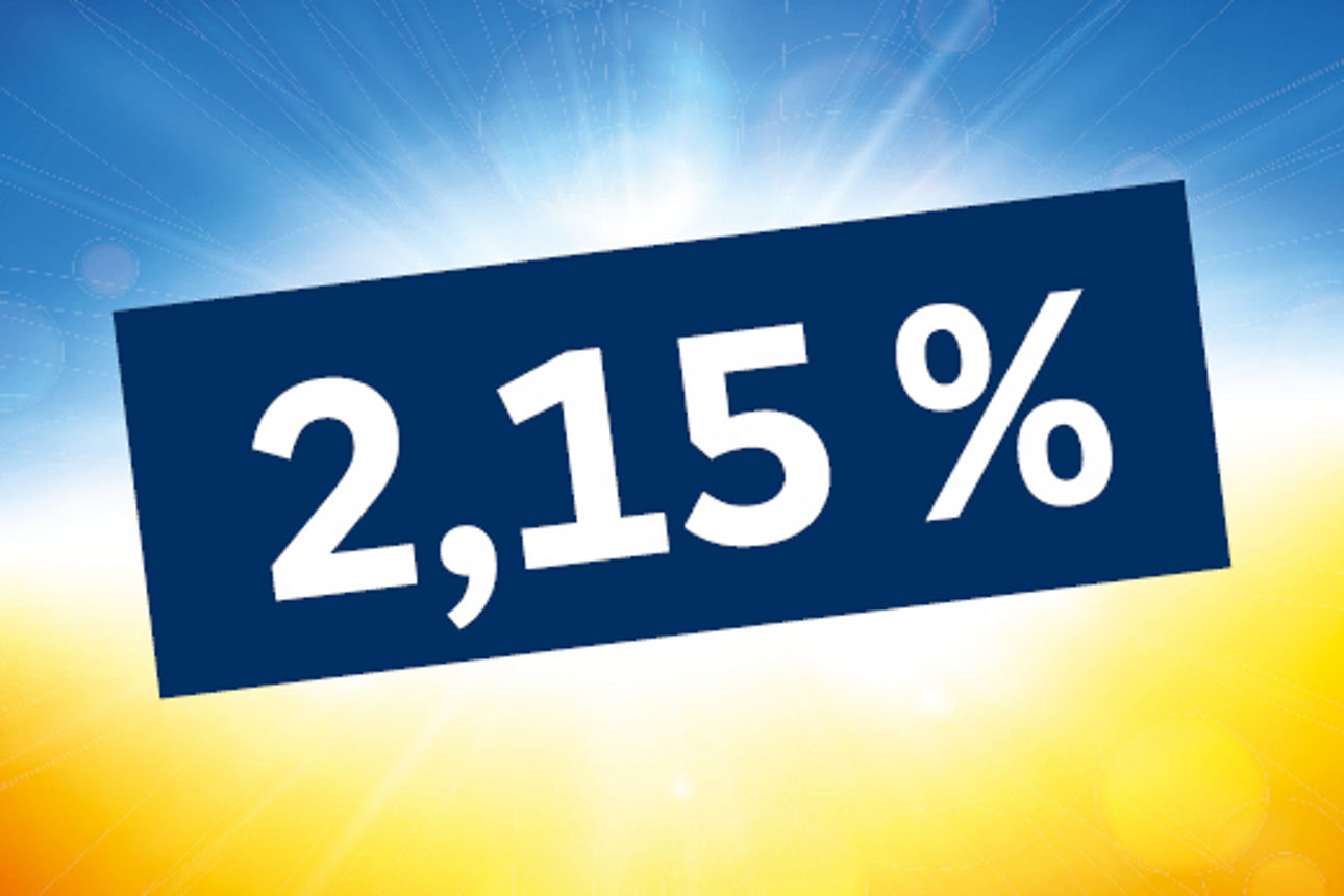 Zinssatz auf Blau gelben Hintergrund welcher zu leuchten scheint