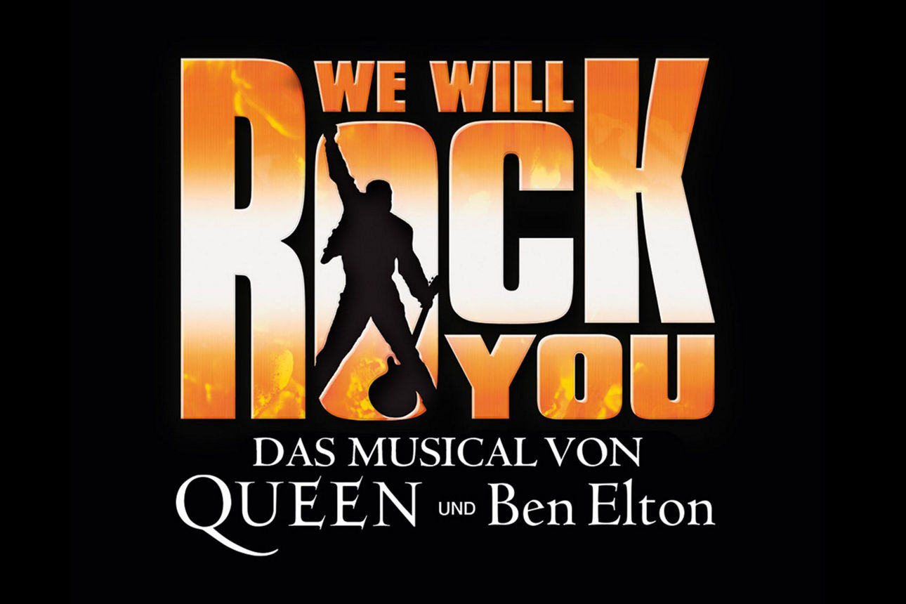 Musical Logo mit der Aufschrift "WE WILL ROCK YOU - Das Musical von QUEEN und Ben Elton"