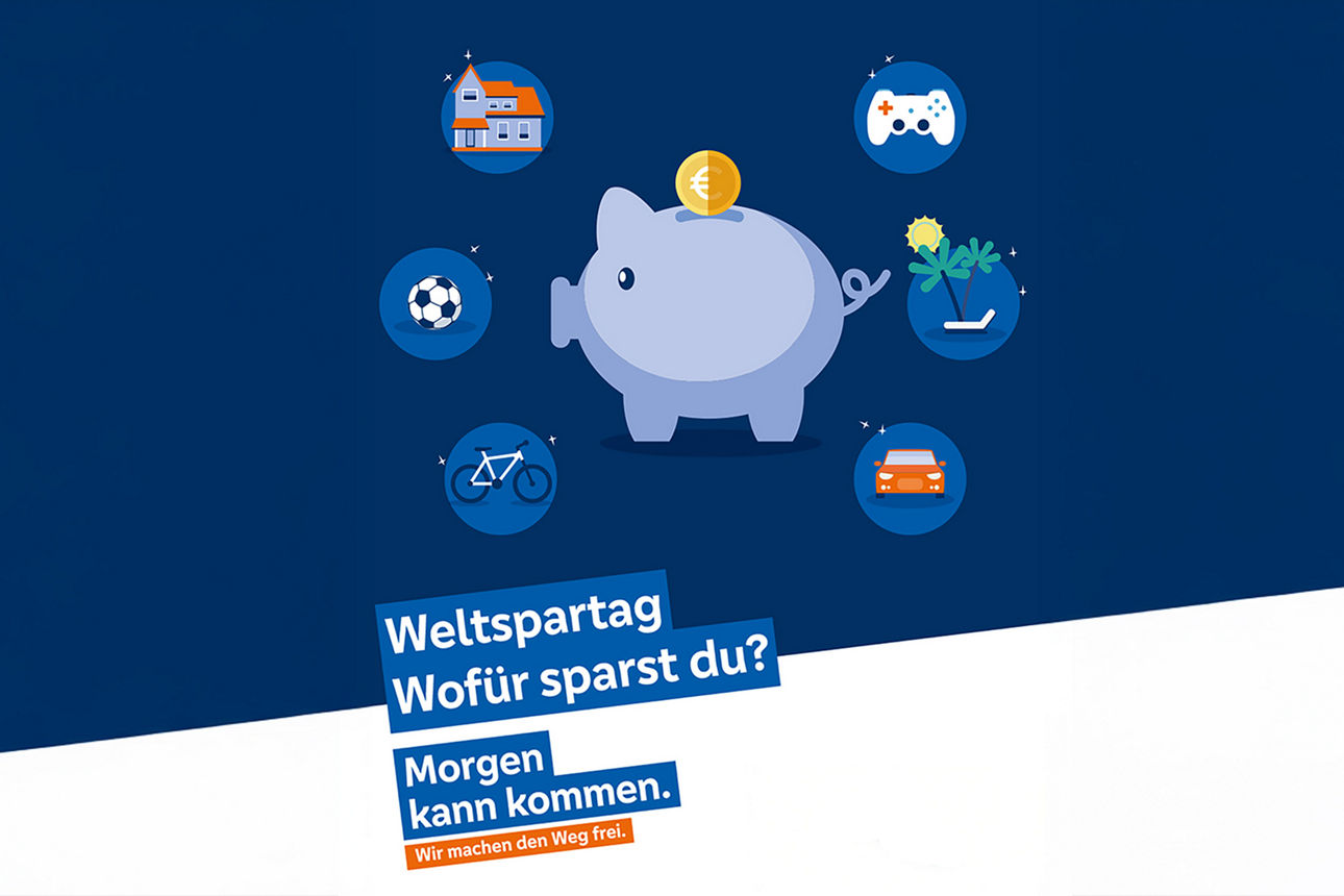 Piktogramm Sparschwein mit Münze auf dunkelblauen Hintergrund