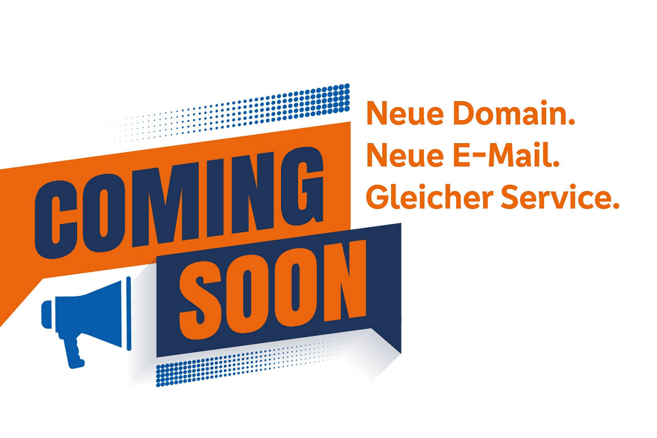 Informationstext zur neuen Domain mit weißem Hintergrund
