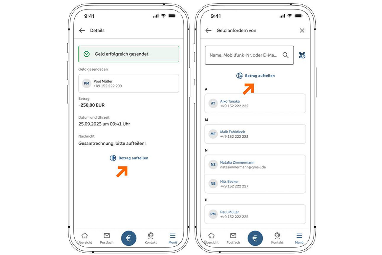 Beispielbild Geldbeträge mit Wero teilen