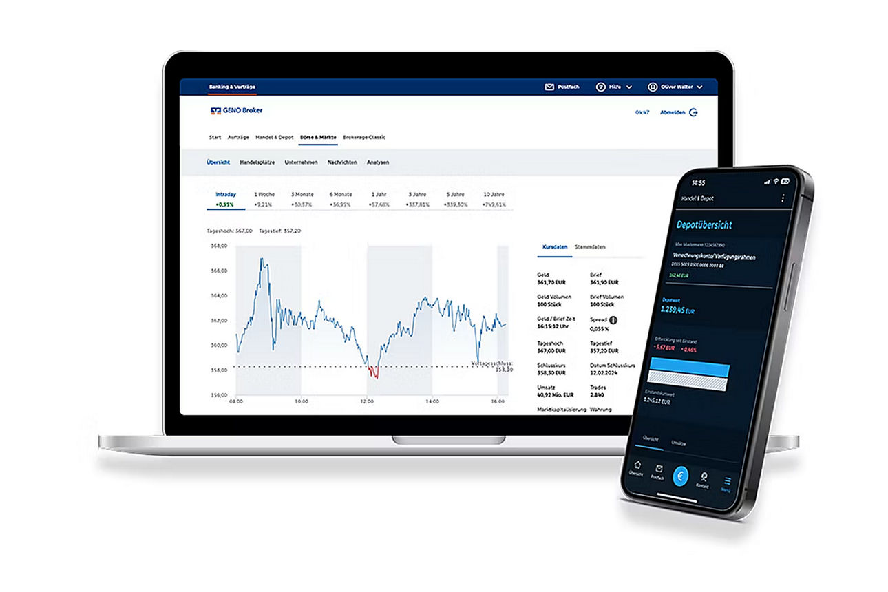 Beispielbild des GENO Broker Depots im Online-Banking und in der Brokerage App