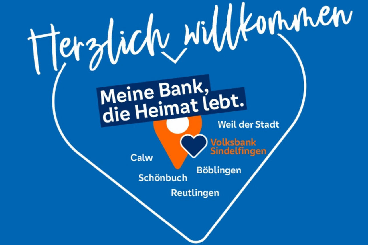 Herz mit Überschrift "Herzlich willkommen".