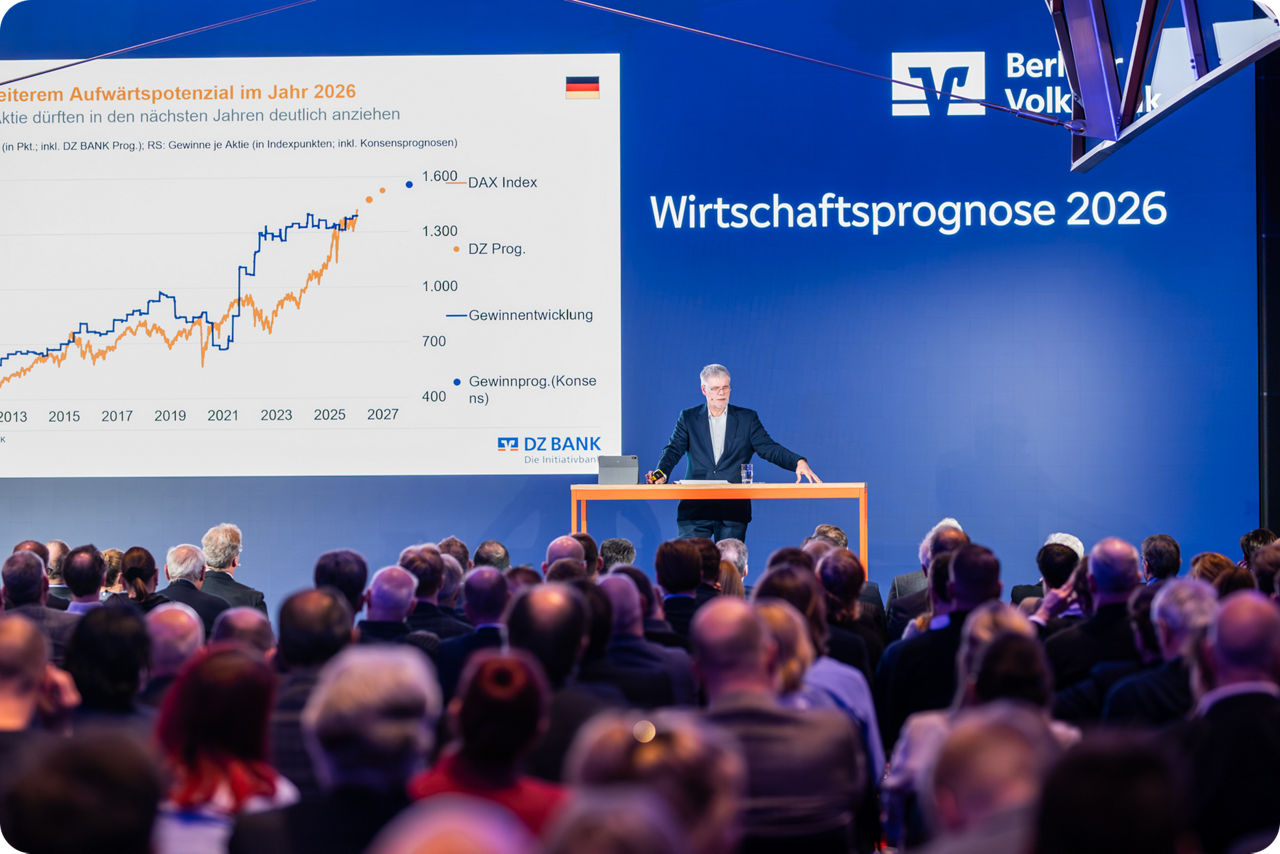 Dr. Jan Holthusen bei der Wirtschaftsprognose-Veranstaltung der Berliner Volksbank