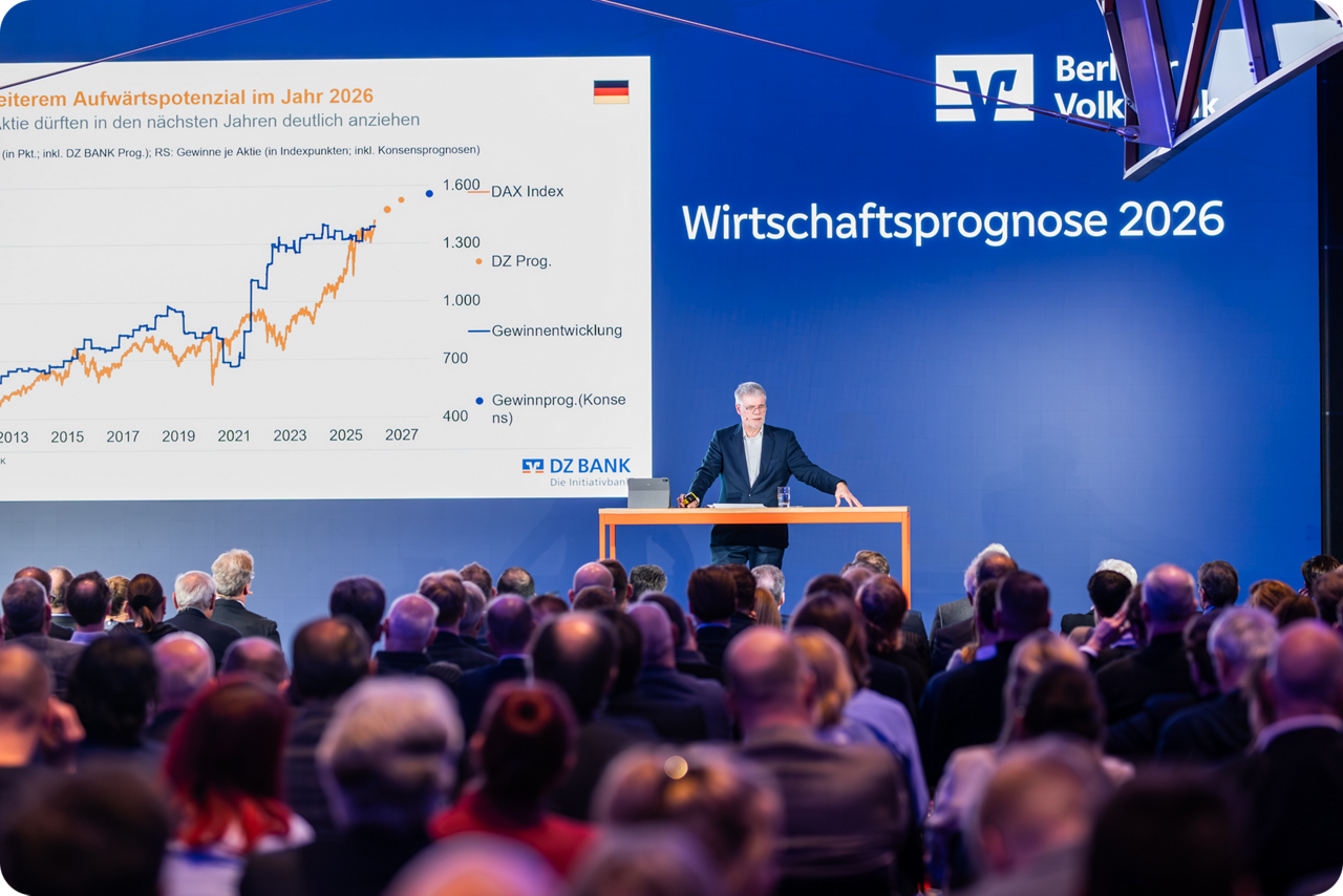 Dr. Jan Holthusen bei der Wirtschaftsprognose-Veranstaltung der Berliner Volksbank