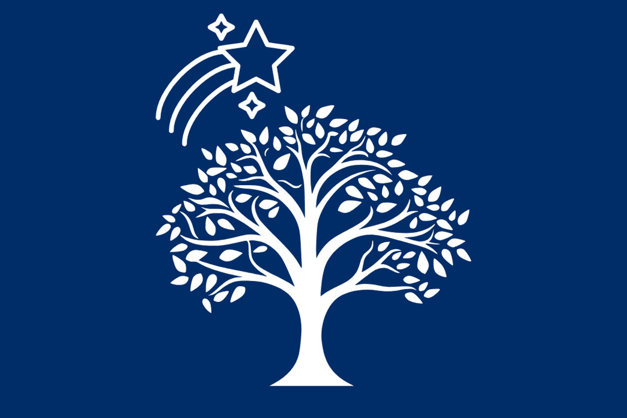 Ein Baum, über den eine Sternschnuppe fliegt.