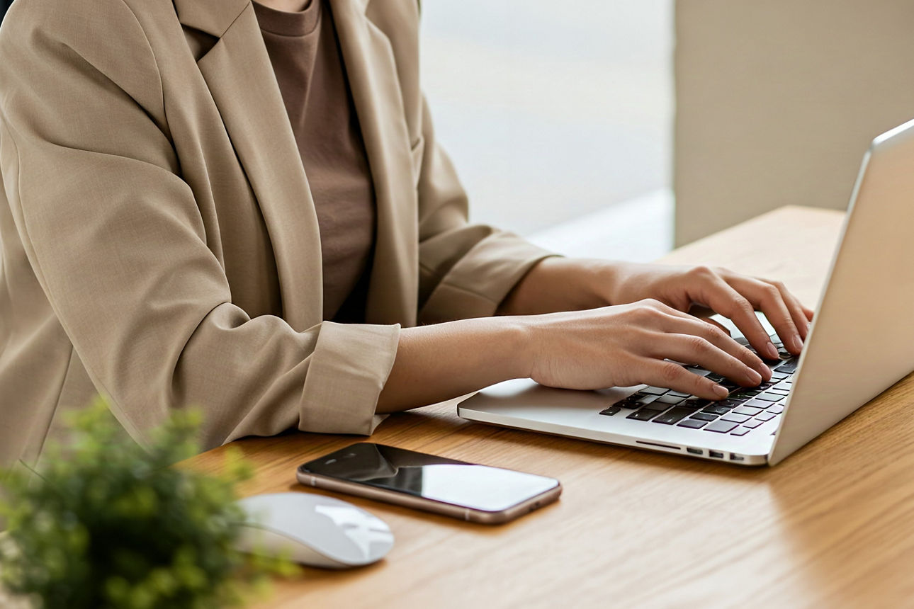 Eine Frau, die an ihrem Laptop arbeitet