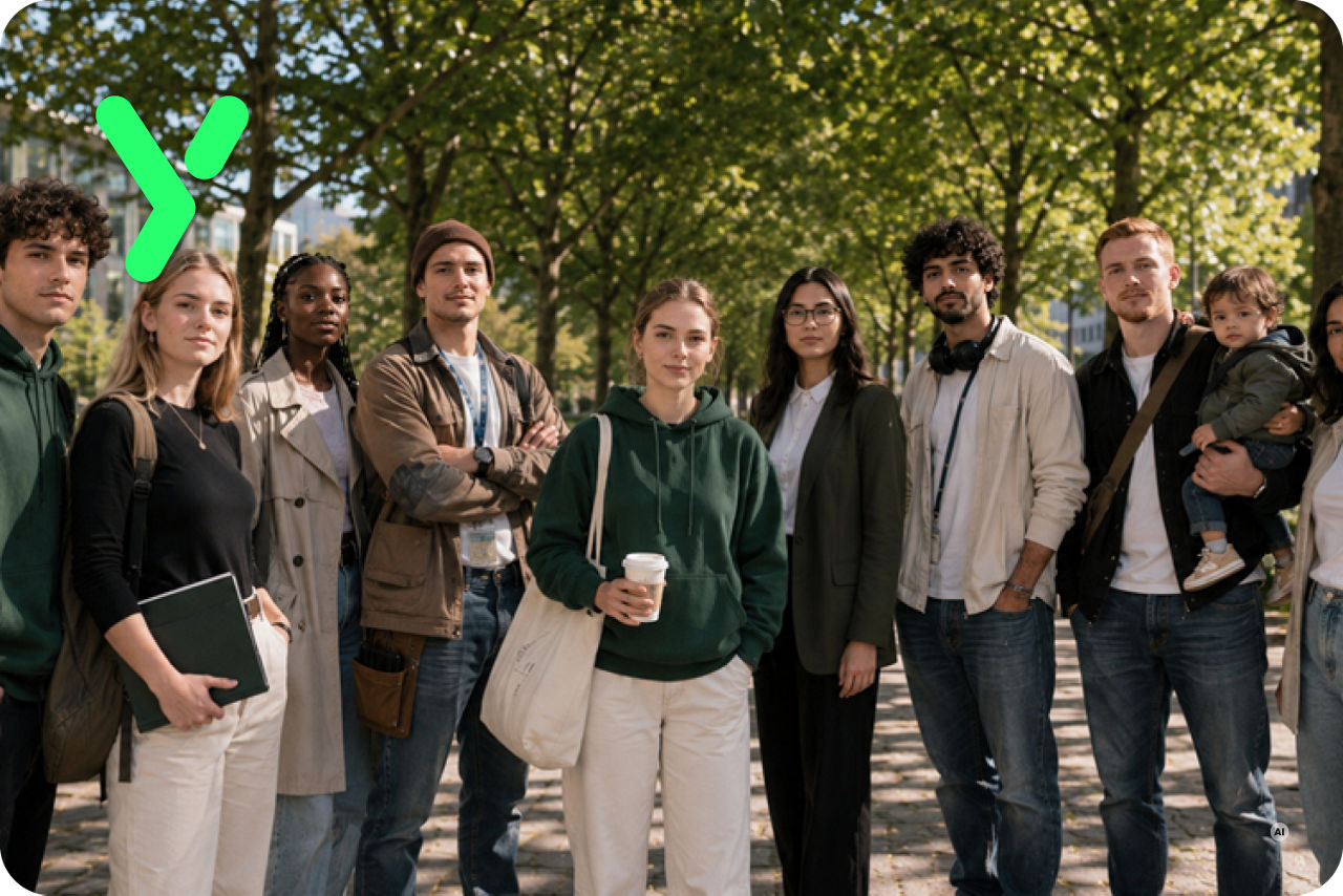 Junge Menschen stehen vor der Uni