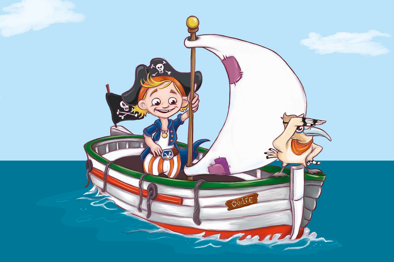 Flint und Basti segeln mit einem Schiff