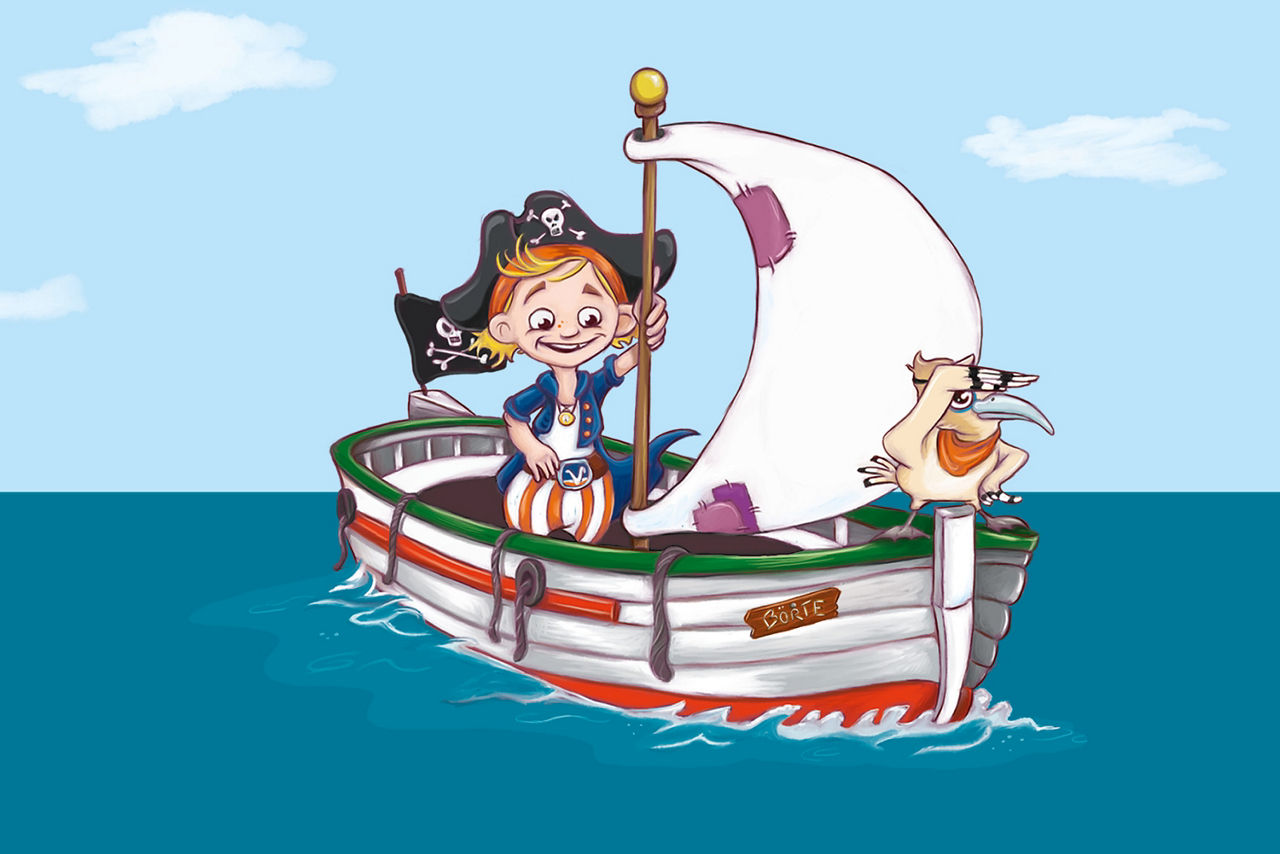 Flint und Basti segeln mit einem Schiff
