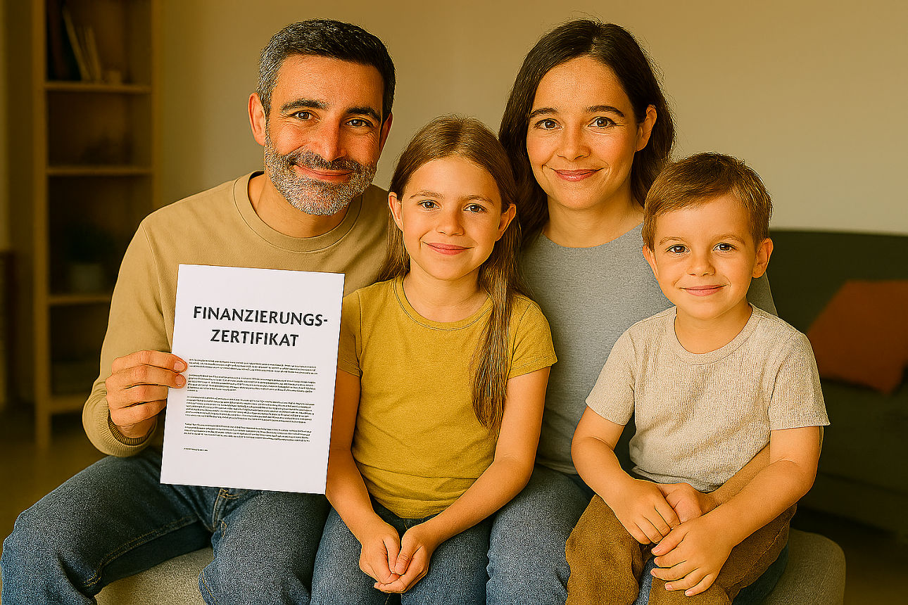 Familie mit Finanzierungszertifikat