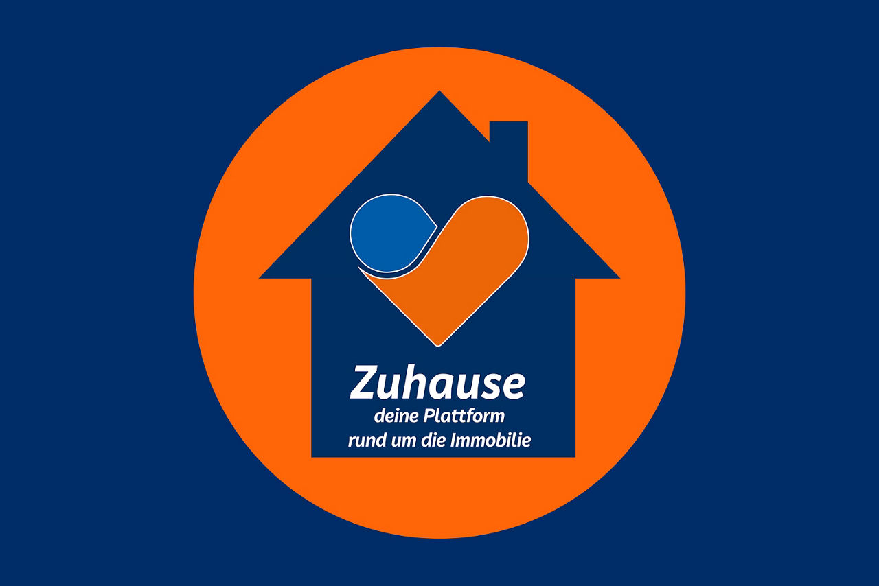 Icon von einem Haus mit Herz in einem Kreis mit der Aufschrift Zuhause