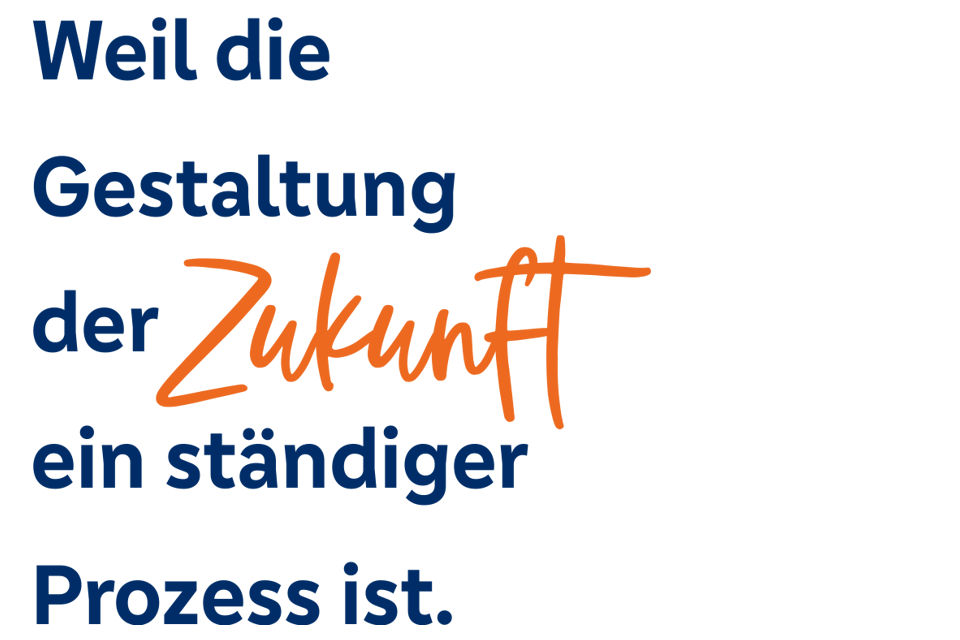 Schriftzug "Weil die Gestaltung der Zukunft ein ständiger Prozess ist."