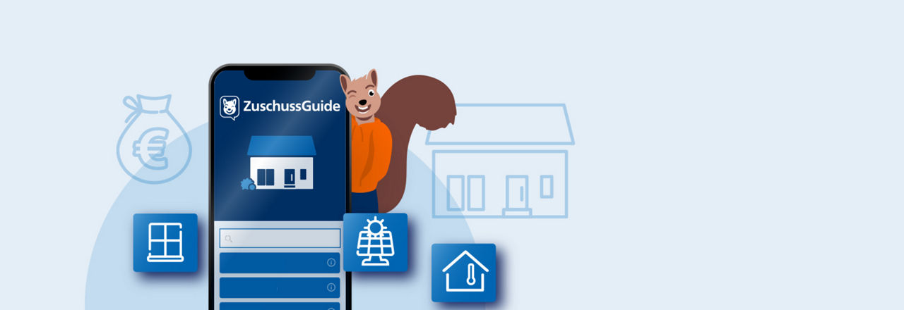 Grafik des Zuschussguides mit Maskottchen